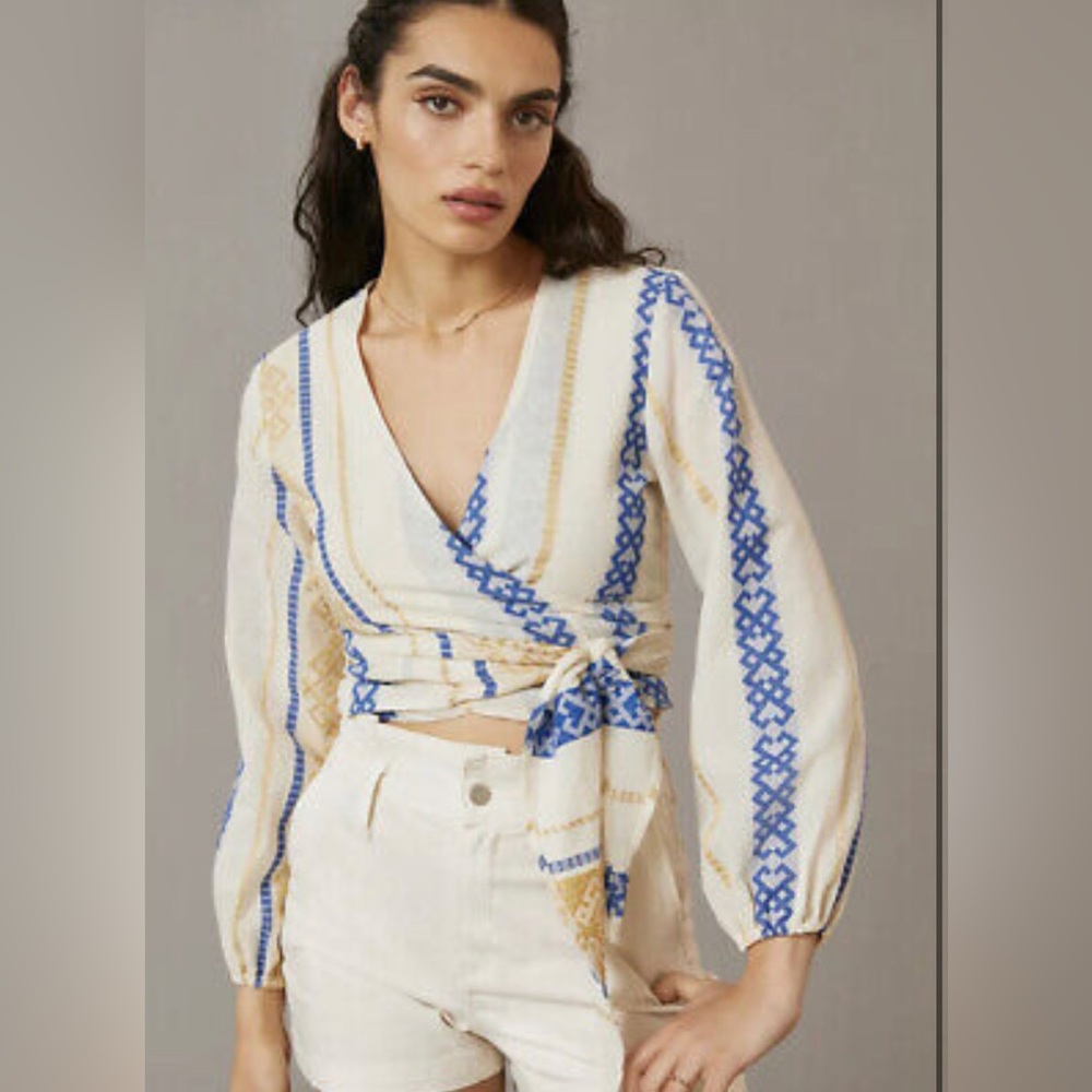Anthropologie Kasia Long-Sleeve Wrap Top